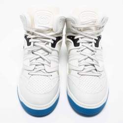 Gucci Grey/White Leather And Fabric Basket Ball High Top Sneakers Size 42 