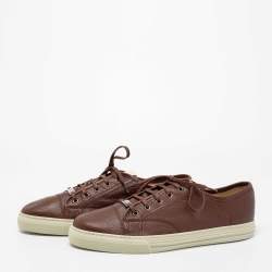 Pre Owned Gucci Brown Leather Miro Soft Low-Top Sneakers Size 44