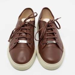 Pre Owned Gucci Brown Leather Miro Soft Low-Top Sneakers Size 44