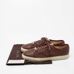 Pre Owned Gucci Brown Leather Miro Soft Low-Top Sneakers Size 44