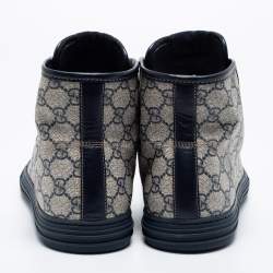 Pre Owned Gucci Blue/White GG Supreme Canvas and Leather Cap Toe High Top Sneakers Size 44.5