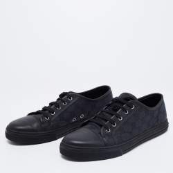 Pre Owned حذاء رياضي غوتشي كانفاس جي جي وجلد أخضر/أسود برباط مقاس 43.5