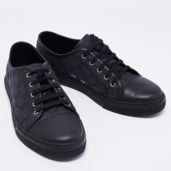 Pre Owned حذاء رياضي غوتشي كانفاس جي جي وجلد أخضر/أسود برباط مقاس 43.5