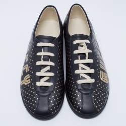 Gucci Black Star Print Leather Guccy Falacer Low Top Sneakers Size 41