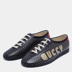 Gucci Black Star Print Leather Guccy Falacer Low Top Sneakers Size 41