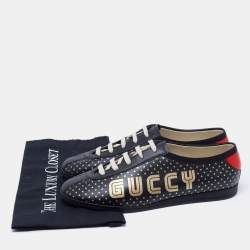 Gucci Black Star Print Leather Guccy Falacer Low Top Sneakers Size 41