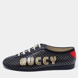 Gucci Black Star Print Leather Guccy Falacer Low Top Sneakers Size 41