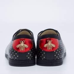 Gucci Black Star Print Leather Guccy Falacer Low Top Sneakers Size 41