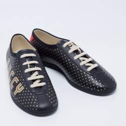 Gucci Black Star Print Leather Guccy Falacer Low Top Sneakers Size 41