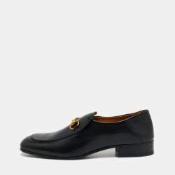 مملوكة مسبقًا Gucci Black Leather Jordaan Horsebit Loafers Size 43