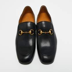 Pre Owned Gucci Black Leather Jordaan Loafers Size 44