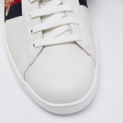 Pre Owned Gucci White Leather and Fur Ace Embroidered Bee Low Top Sneakers Size 43