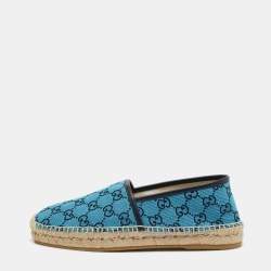 Gucci Blue  GG Canvas And Leather Slip On Espadrille Flats Size 41