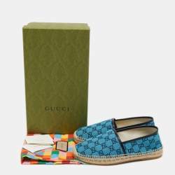 Gucci Blue  GG Canvas And Leather Slip On Espadrille Flats Size 41