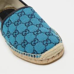 Gucci Blue  GG Canvas And Leather Slip On Espadrille Flats Size 41