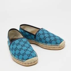 Gucci Blue  GG Canvas And Leather Slip On Espadrille Flats Size 41