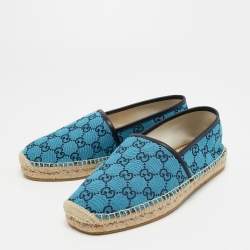 Gucci Blue  GG Canvas And Leather Slip On Espadrille Flats Size 41