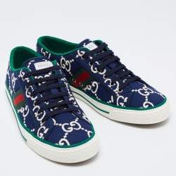 Pre Owned Gucci Blue Canvas Tennis 1977 Sneakers Size 43.5