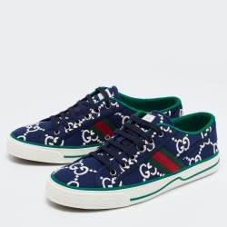 Pre Owned Gucci Blue Canvas Tennis 1977 Sneakers Size 43.5