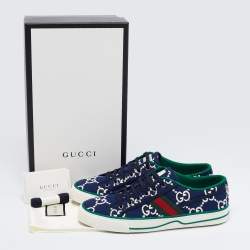 Pre Owned Gucci Blue Canvas Tennis 1977 Sneakers Size 43.5