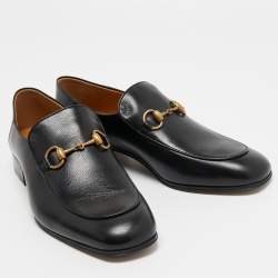 Pre Owned Gucci Black Leather Jordaan Horsebit Slip On Loafers Size 43