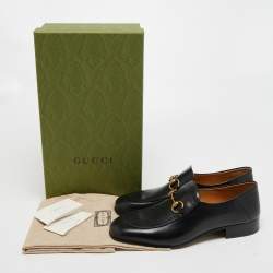 Pre Owned Gucci Black Leather Jordaan Horsebit Slip On Loafers Size 43