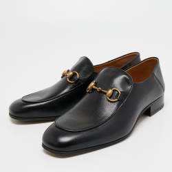 Pre Owned Gucci Black Leather Jordaan Horsebit Slip On Loafers Size 43