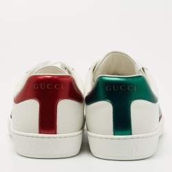 Pre Owned Gucci White Leather Gucci Band Embroidery Ace Sneakers Size 39.5