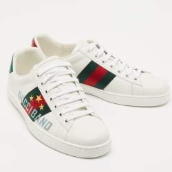 Pre Owned Gucci White Leather Gucci Band Embroidery Ace Sneakers Size 39.5