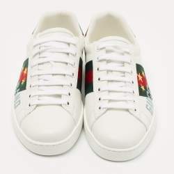 Pre Owned Gucci White Leather Gucci Band Embroidery Ace Sneakers Size 39.5
