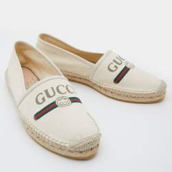 Gucci Off White Canvas Graphic Print Slip On Espadrilles Size 42