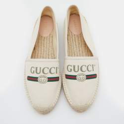 Gucci Off White Canvas Graphic Print Slip On Espadrilles Size 42