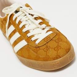 Pre Owned Gucci X Adidas Brown Canvas Gazelle Sneaker Size 42.5