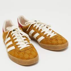 Pre Owned Gucci X Adidas Brown Canvas Gazelle Sneaker Size 42.5