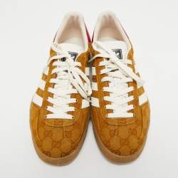 Pre Owned Gucci X Adidas Brown Canvas Gazelle Sneaker Size 42.5
