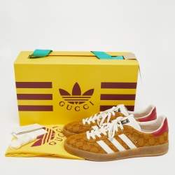 Pre Owned Gucci X Adidas Brown Canvas Gazelle Sneaker Size 42.5
