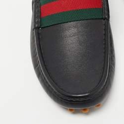 Gucci Black Leather Web Slip On Loafers Size 42