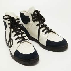 Gucci Navy Blue/White Suede and Leather CC Low Top Sneakers Size 43.5