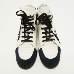 Gucci Navy Blue/White Suede and Leather CC Low Top Sneakers Size 43.5