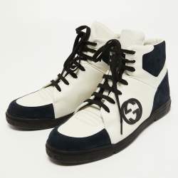 Gucci Navy Blue/White Suede and Leather CC Low Top Sneakers Size 43.5