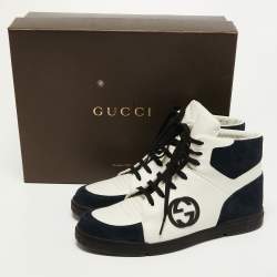 Gucci Navy Blue/White Suede and Leather CC Low Top Sneakers Size 43.5