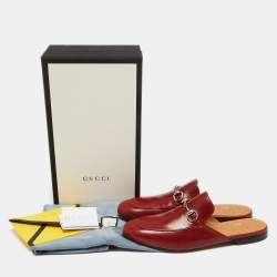 Gucci Red Leather Princetown Horsebit Flat Mules Size 44