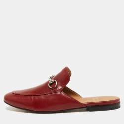 Gucci Red Leather Princetown Horsebit Flat Mules Size 44