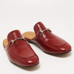 Gucci Red Leather Princetown Horsebit Flat Mules Size 44