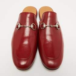 Gucci Red Leather Princetown Horsebit Flat Mules Size 44