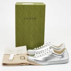 Gucci Silver Leather Ace Low Top Sneakers Size 41