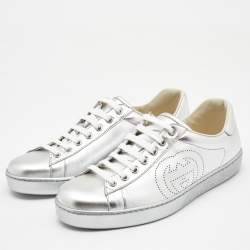 Gucci Silver Leather Ace Low Top Sneakers Size 41