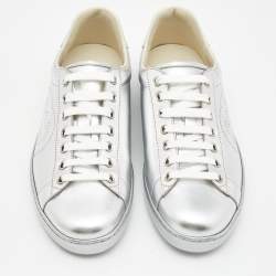 Gucci Silver Leather Ace Low Top Sneakers Size 41