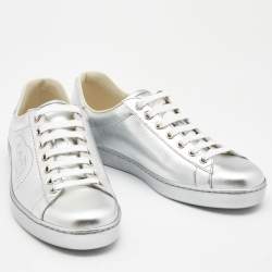 Gucci Silver Leather Ace Low Top Sneakers Size 41