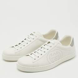 Pre Owned Gucci White Perforated Interlocking G Leather Ace Sneakers Size 44.5